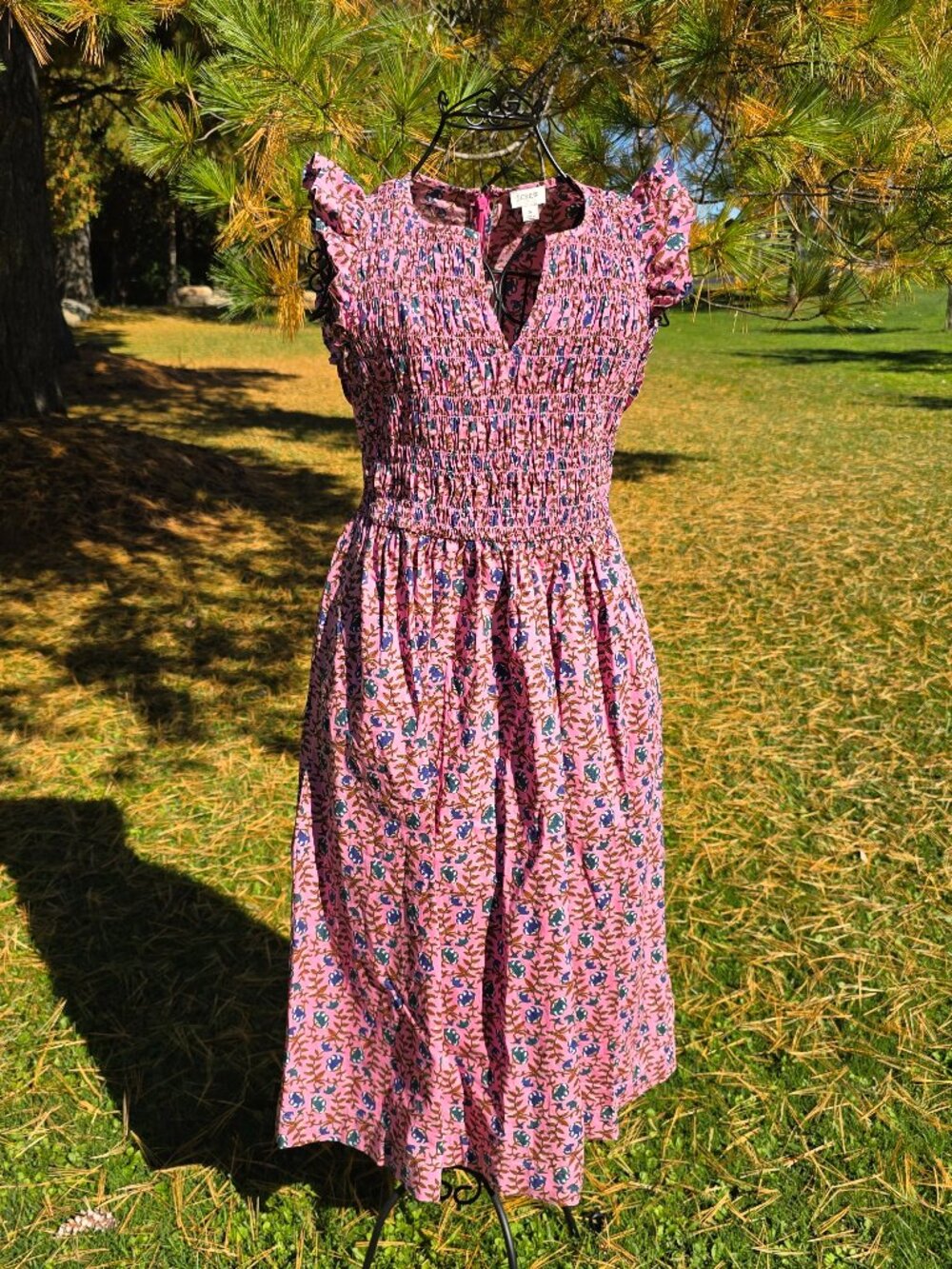 J Crew smocked flutter sleeve midi dress, size small, EUC